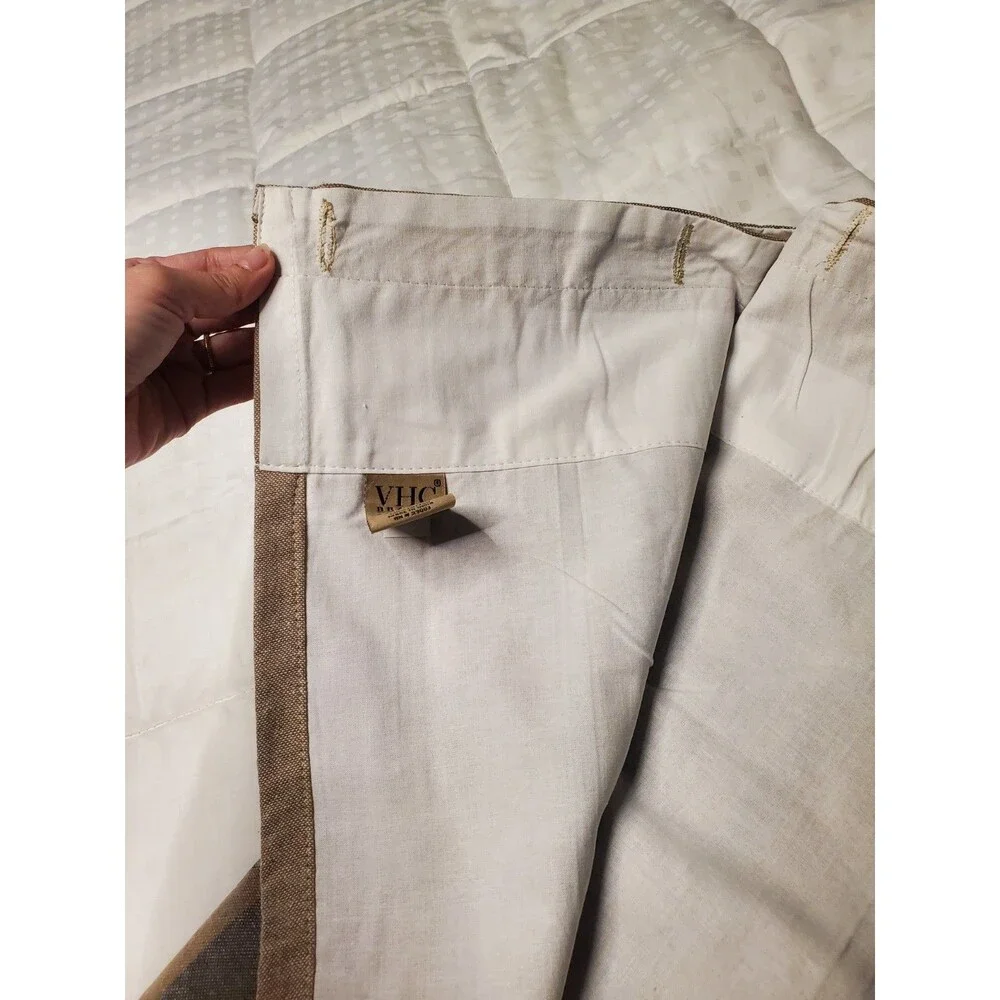 VHC BRANDS APRIL&OLIVE SHOWER CURTAIN Tan Creame And Blue Stripes ONE PANEL